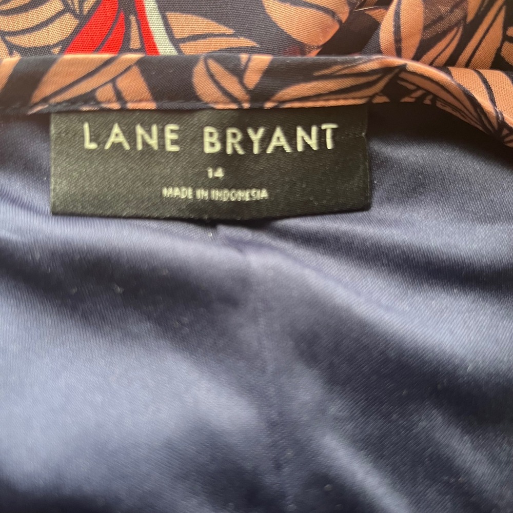 Lane Bryant Floral Leaf Print Chiffon Blouse Navy Red Pink Size 14 Long Sleeve - Picture 5 of 5